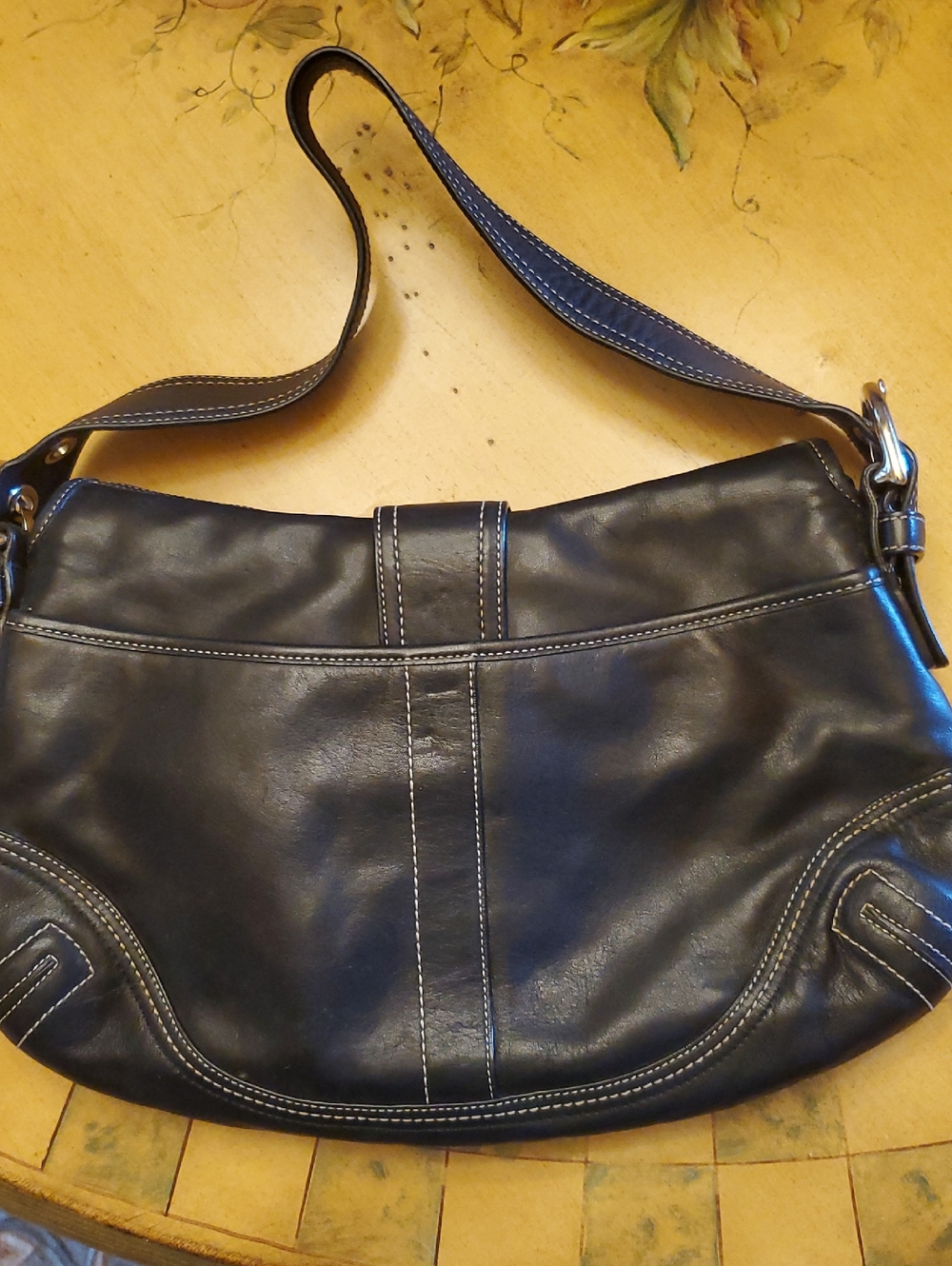 Black Leather Shoulder Bag with Silver Buckle - Picture 2 of 3